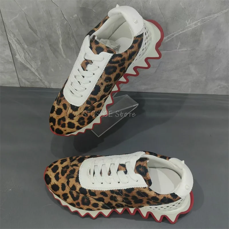 Leopard Print Fashion Casual Shoes for Men and Women Size 35-47 Lace Up Sports Shoes Handmade High Quality Brand Design Sneakers