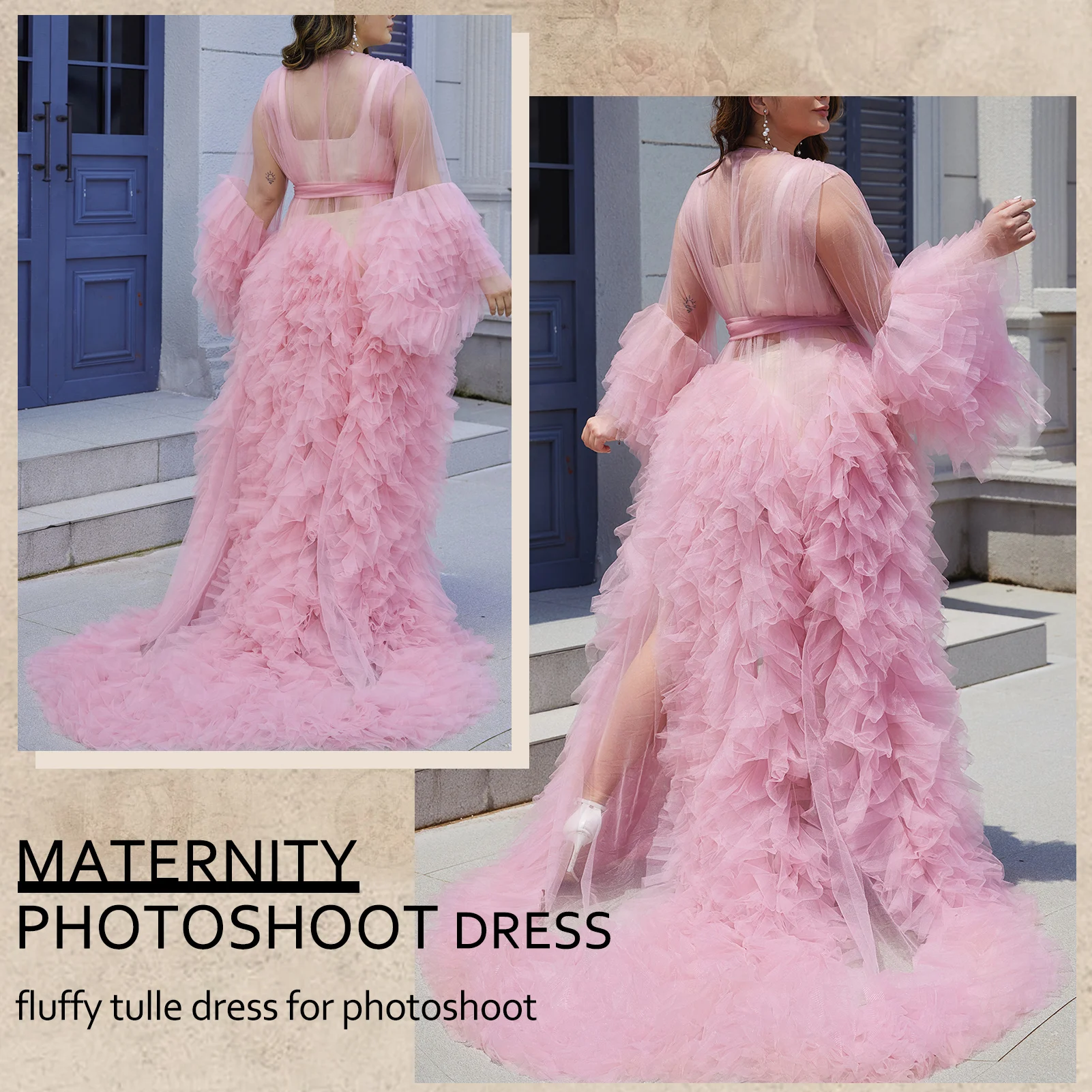 Women Photo Dresses Off Shoulder Long Tulle Ruffles Pregnant Photo Shoot Robes Sheer See Through Party Prom Gowns Real Images