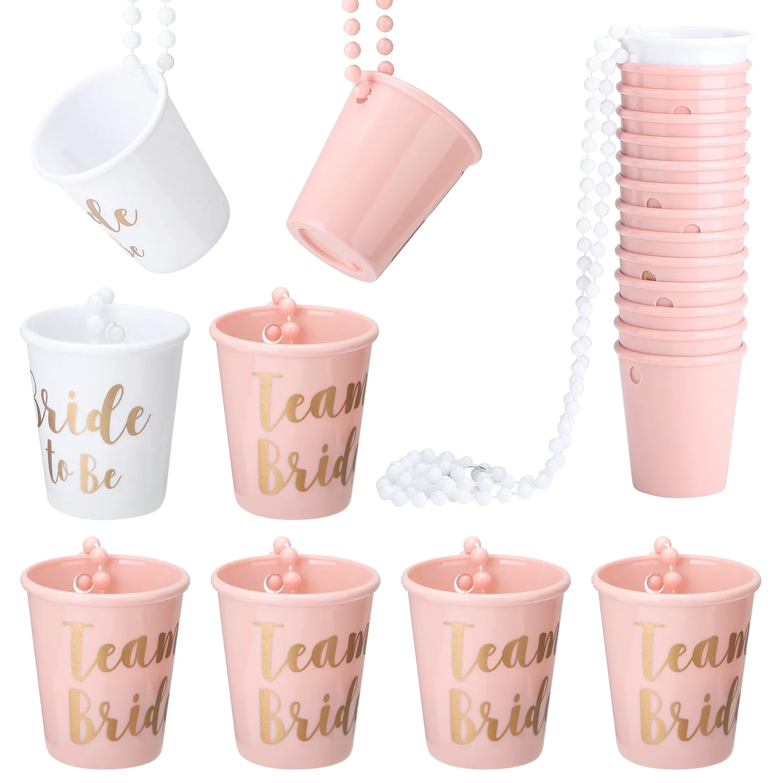 

14pcs Plastic Shot Glasses Necklace Team Bride To Be Cup Hen Party Wedding Decoration Bridal Shower Bachelorette Party Supplies