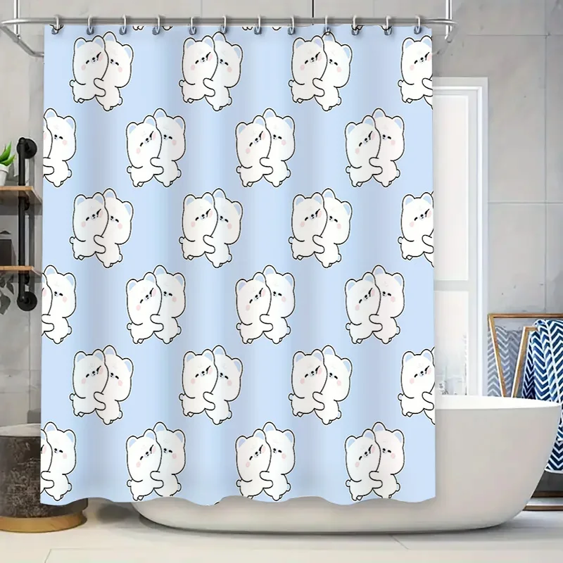 

Cute Cat Pattern Shower Curtain Waterproof Bathroom Decor Farmhouse Animal Kitty Washroom Liner Vintage Home Textile