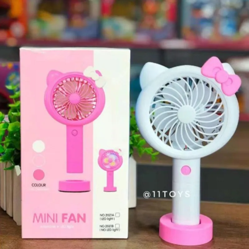 Lovely pink cartoon windy Fan Portable Handheld With Rechargeable Built-in Battery lights USB Port Handy Air Cooling Mini Fan