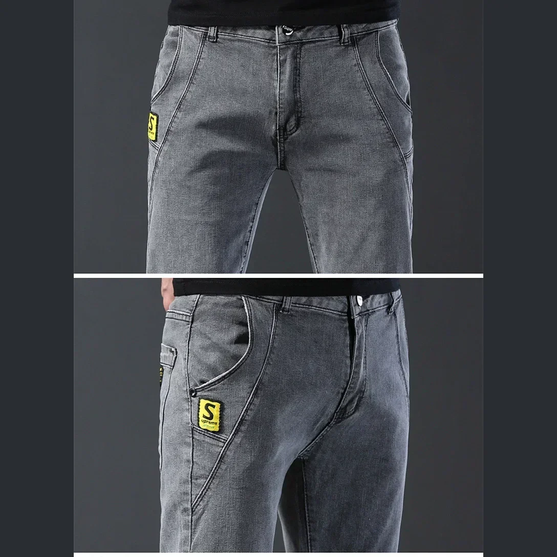 جينز رجالي قطني مطاطي قطني للرجال جينز ، بنطلون مطاطي رمادي ضيق للرجال ، بنطلون نحيف للأقدام الصغيرة ، اتجاه ، علامة تجارية غير رسمية #5