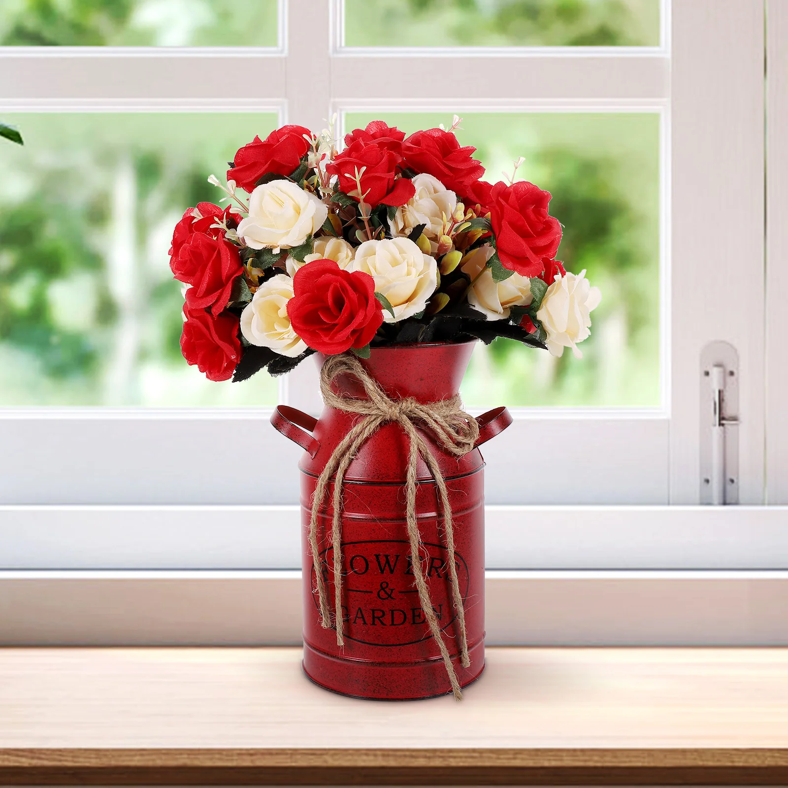 

Flower Arrangement Bucket Metal Pitcher Vase Rustic Iron Planter for Home Office Garden French Style Vintage Decorative