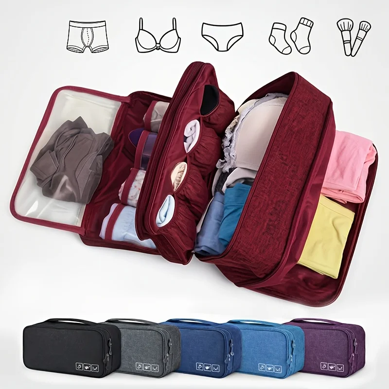 Wongirl portable travel underwear organizer - foldable - zippered storage bag for bras, socks, and lingerie, compact luggage