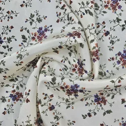 1 meter 100% Mulberry Silk 16 momme Crepe Silk Fabric Cream-white Small Flowers Printed 140cm 55