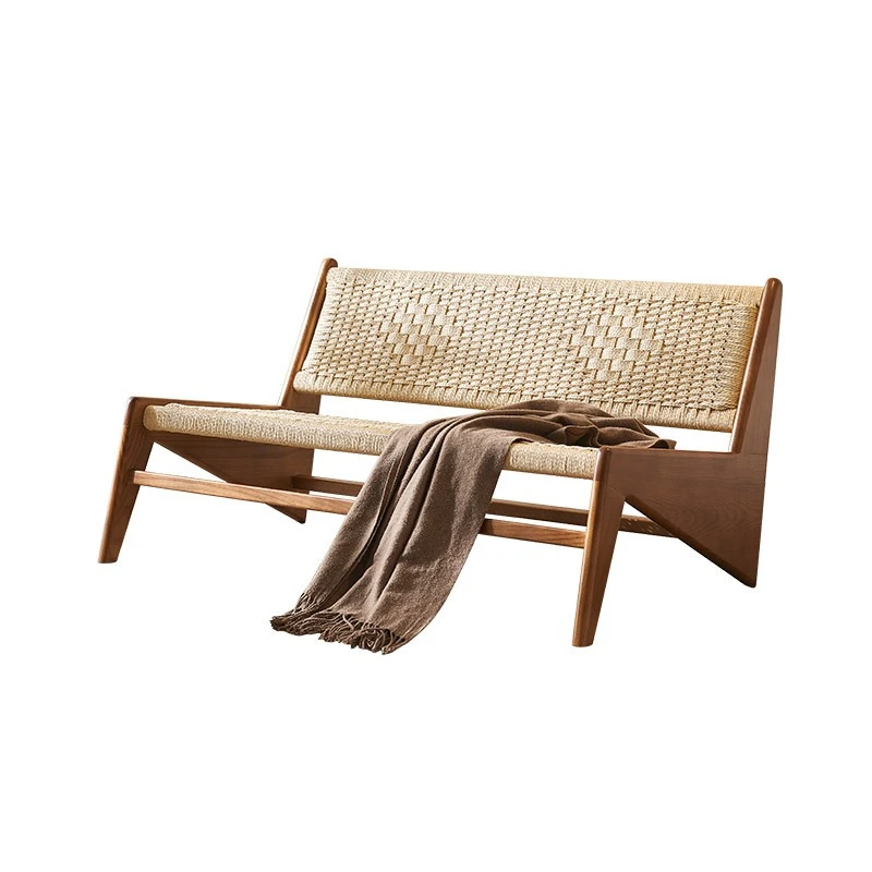 Double medieval rattan chair, Nordic modern, bed and breakfast leisure chair, wabi-sabi