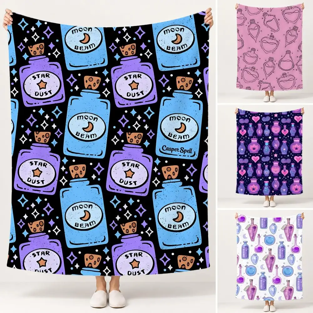 Beautiful Graphic Potion Bottle Throw Soft Plush Flannel Pet Blanket, Home Decor Cover for Sofa, Bed, Trip & Picnic