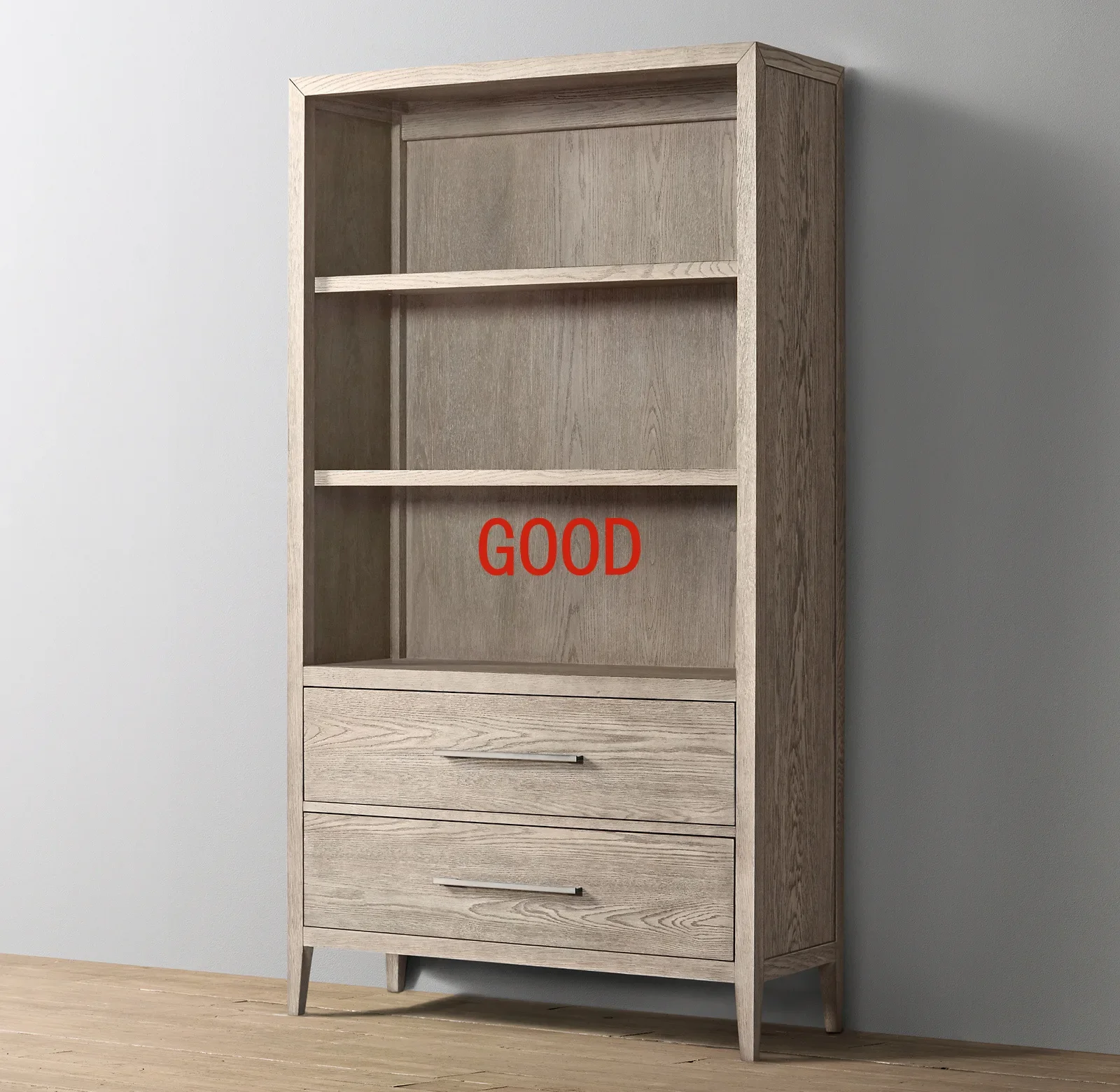 American-Style Solid Wood Bookcase Oak RH New Chinese Retro Wood Color Distressed Dining Side Wine Cabinet