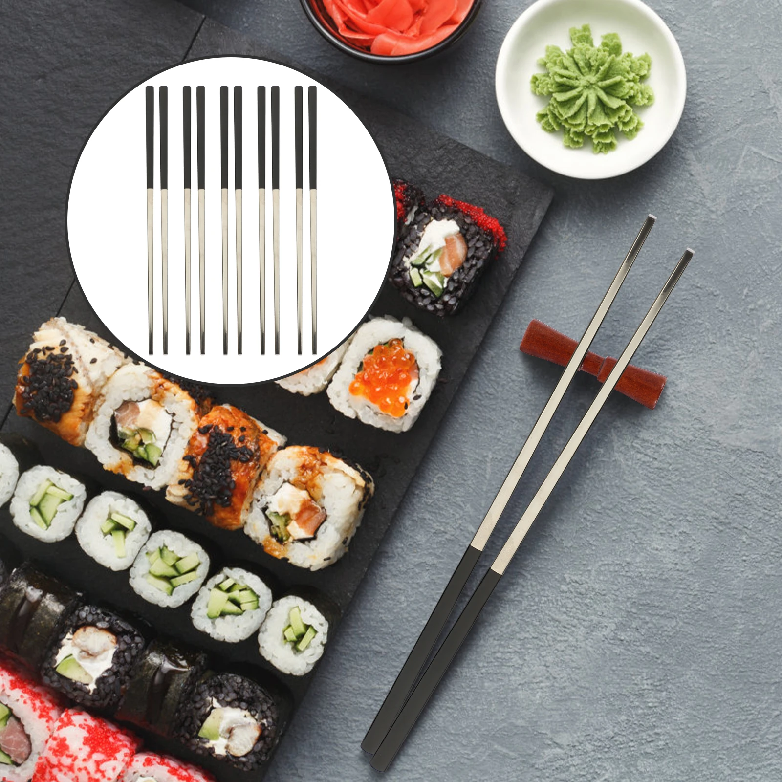 

5Pairs Premium Stainless Steel Chopsticks Non-Skid Smooth Surface Rustproof Lightweight Portable for Daily Use Travel Camping