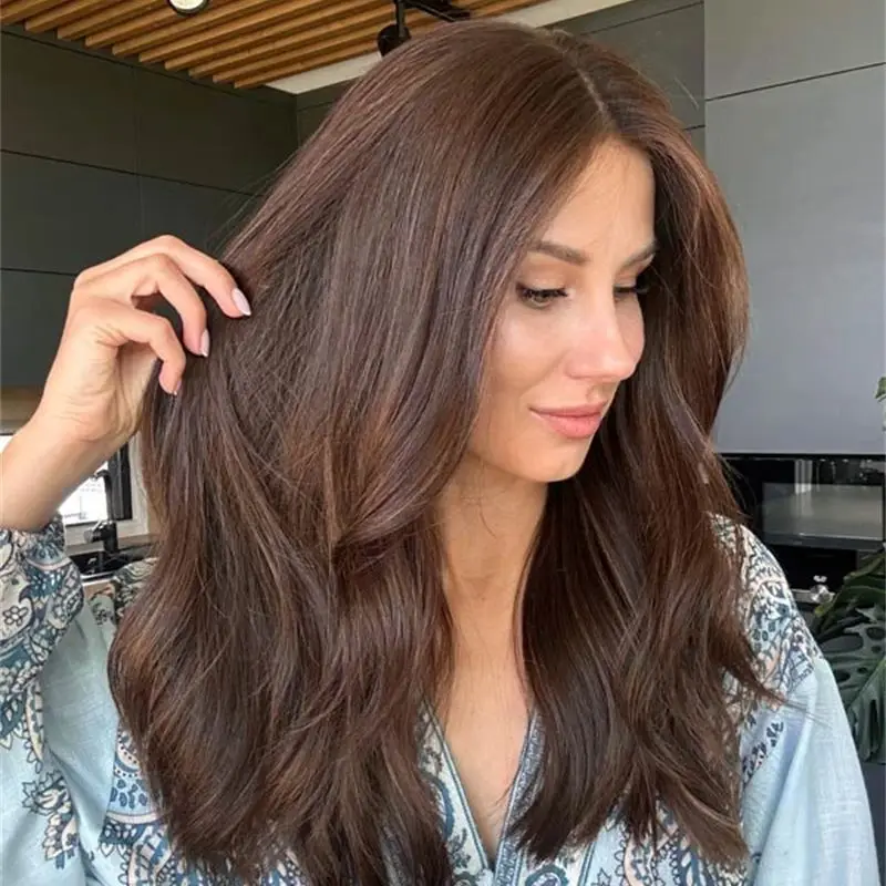 Party Daily Wig Ombre Chocolate Brown Highlights Synthetic Lace Front Wig Small/Large Size Cap Top HD Transparent Lace Front Wig