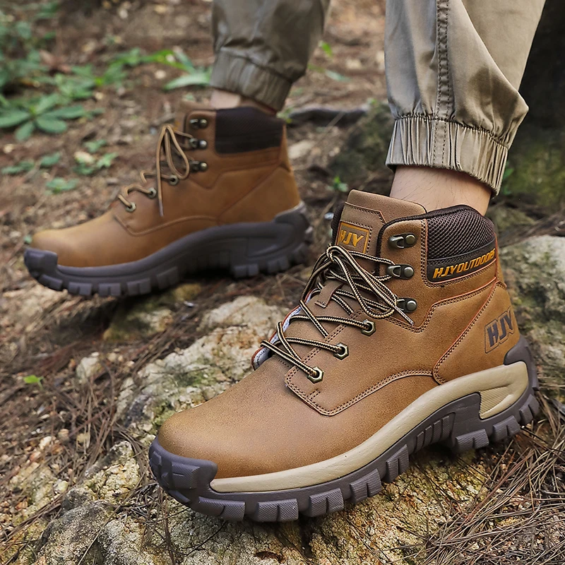 High-Top Leather Men's Boots Breathable Desert Combat Boots Outdoor Non-slip Hiking Boots Men Motorcycle Boots Work Ankle Boots image 2