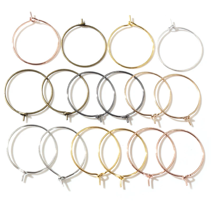 50pcs/lot 20 25 30 35 mm KC Gold Silver Color Hoops Earrings Big Circle Ear Wires For DIY Jewelry Making Supplies