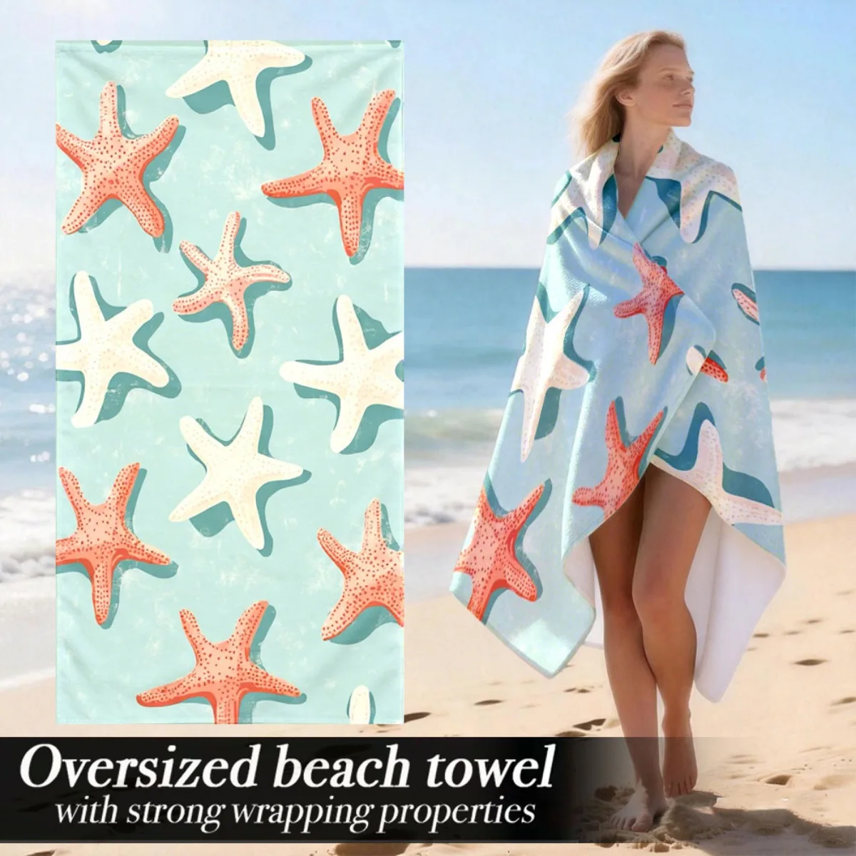 Starfish Print Oversized Beach Towel Patterned Sunscreen And Windproof Suitable For Swimming Pool Camping Travel Blanket