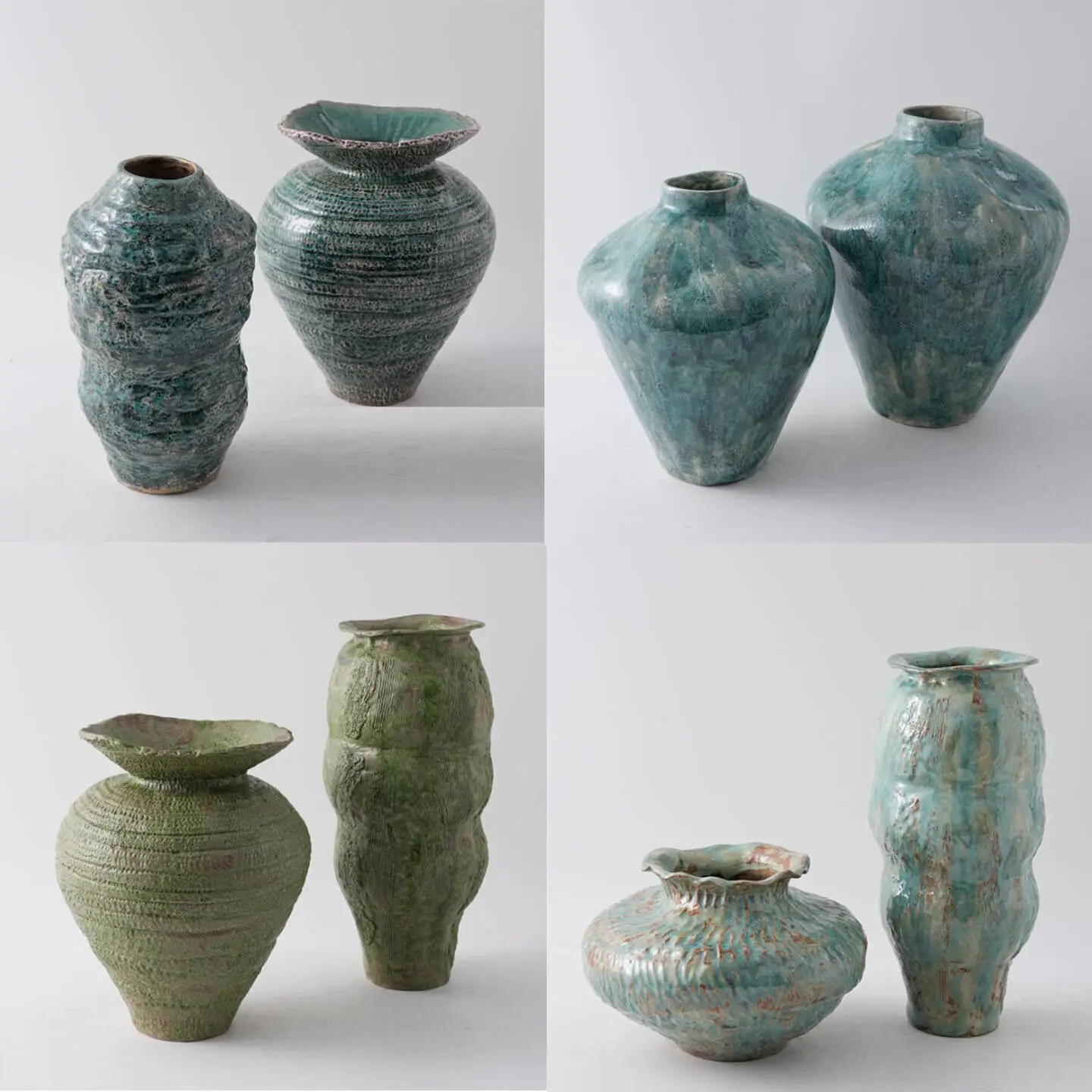 Hand-painted ink blue-green art vase ornament retro new Chinese zen flower ware desktop decoration