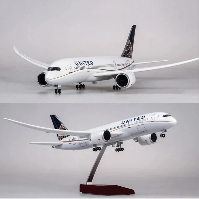 1/130 43cm Airplane Boeing B787 Dreamliner Aircraft American United Airline Model Light Plane Airliner Adult Toys Gifts Display