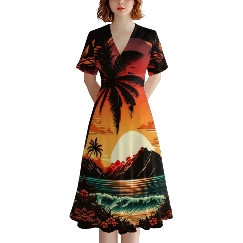 

Summer Dress Hawaiian V Neck A-Line Dresses Maxi Dress Fashion Women Stylish Party Resort Dresses Chic Robe Trendy Girl Vestido