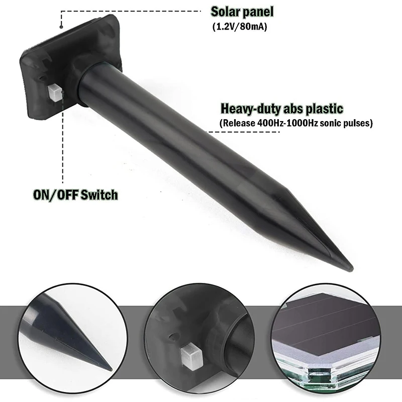 طارد فأر خارجي يعمل بالطاقة الشمسية P66 مقاوم للماء، مناسب للساحات والحدائق والمزارع