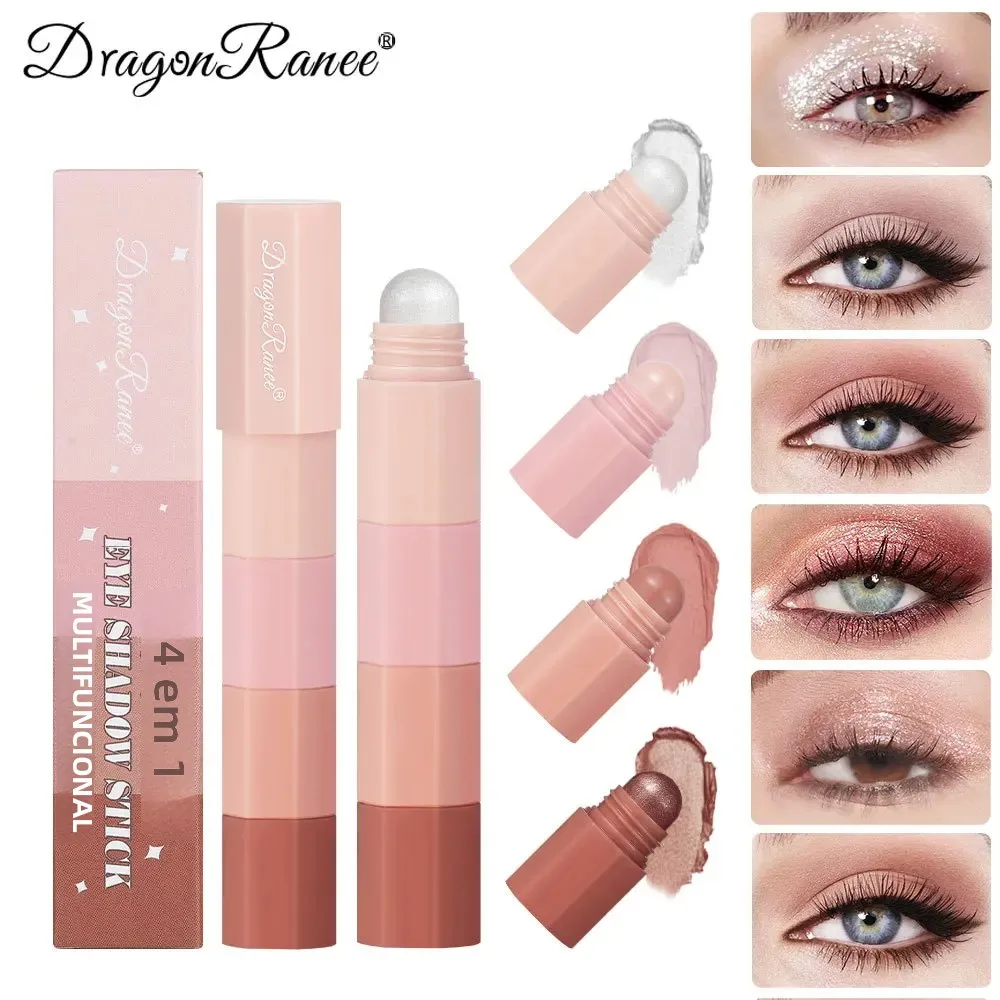 Dragon Ranee Lápis de sombra 4 cores/conjunto à prova d'água sem manchas iluminador em bastão perolado fosco bicho da seda maquiagem para os olhos preguiçosos