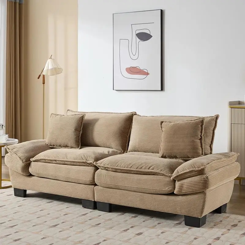 

Comfy Corduroy Sleeper Sofa Loveseat with Pillows for Living Room, Bedroom, Apartment, Office, Dorm - Khaki Upholstery