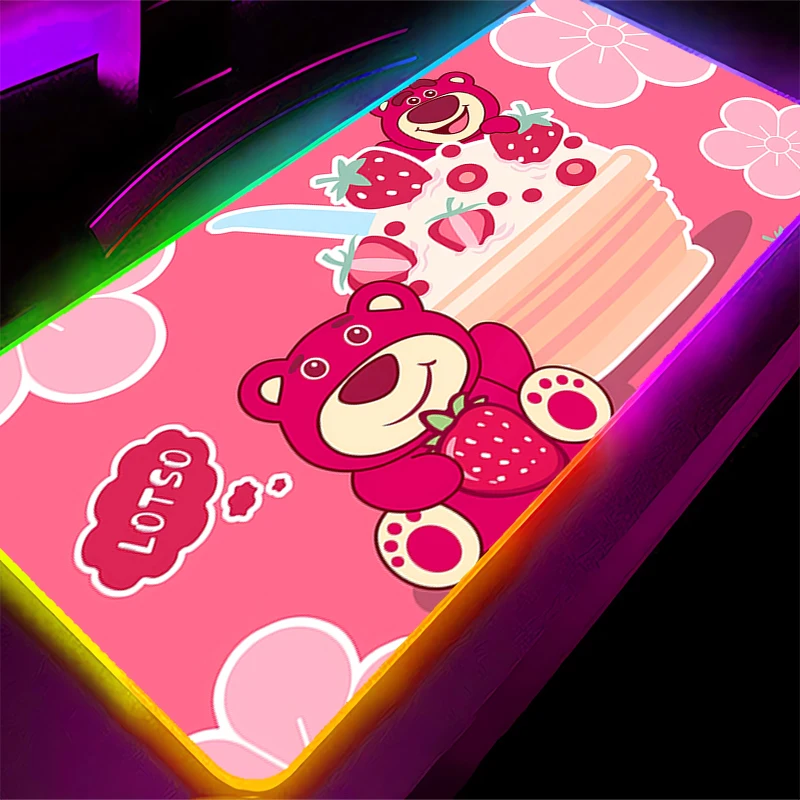 

Backlight Gaming Mouse Pad LED XXL Strawberry Bear Lotso Computer Laptop Keyboard Carpet Mouse Mat RGB Non-Slip Rubber Table Rug