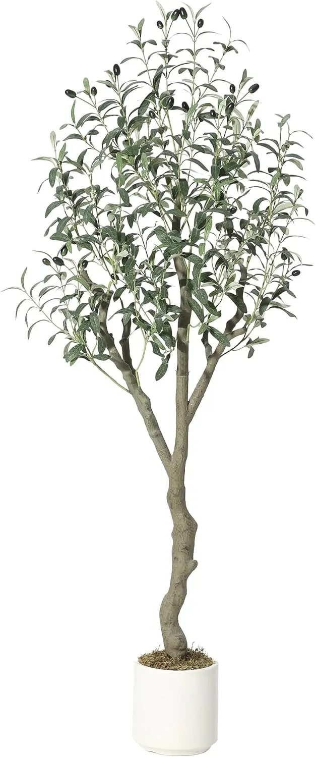 

6Ft Artificial Olive Tree with Realistic Wood Trunk & Fruits - Faux Tall Indoor Plant, Silk Olive for Home, Office, Living Room