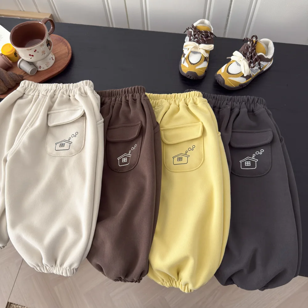 New Boys Spring Autumn Pocket Sweatpants Girls Cartoon Print Sports Pants Children Kids Soft Stretchy Casual Pants Trendy School