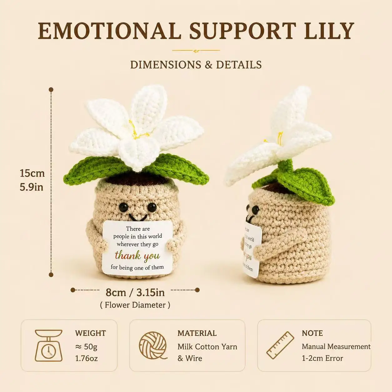 Neue Gehäkelte Emotional Support Lilie im Topf Handgefertigter Gewebter Blumentopf Dankeschön-Geschenk Personalisiertes Geschenk – Detail 2