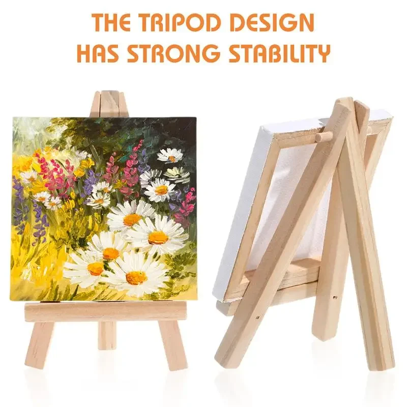 3pcs/6pcs Mini Canvas And Easel Set Mini Canvas Panels Mini Wood Easels,  For Kids Drawing, Oil Painting And DIY Graffiti