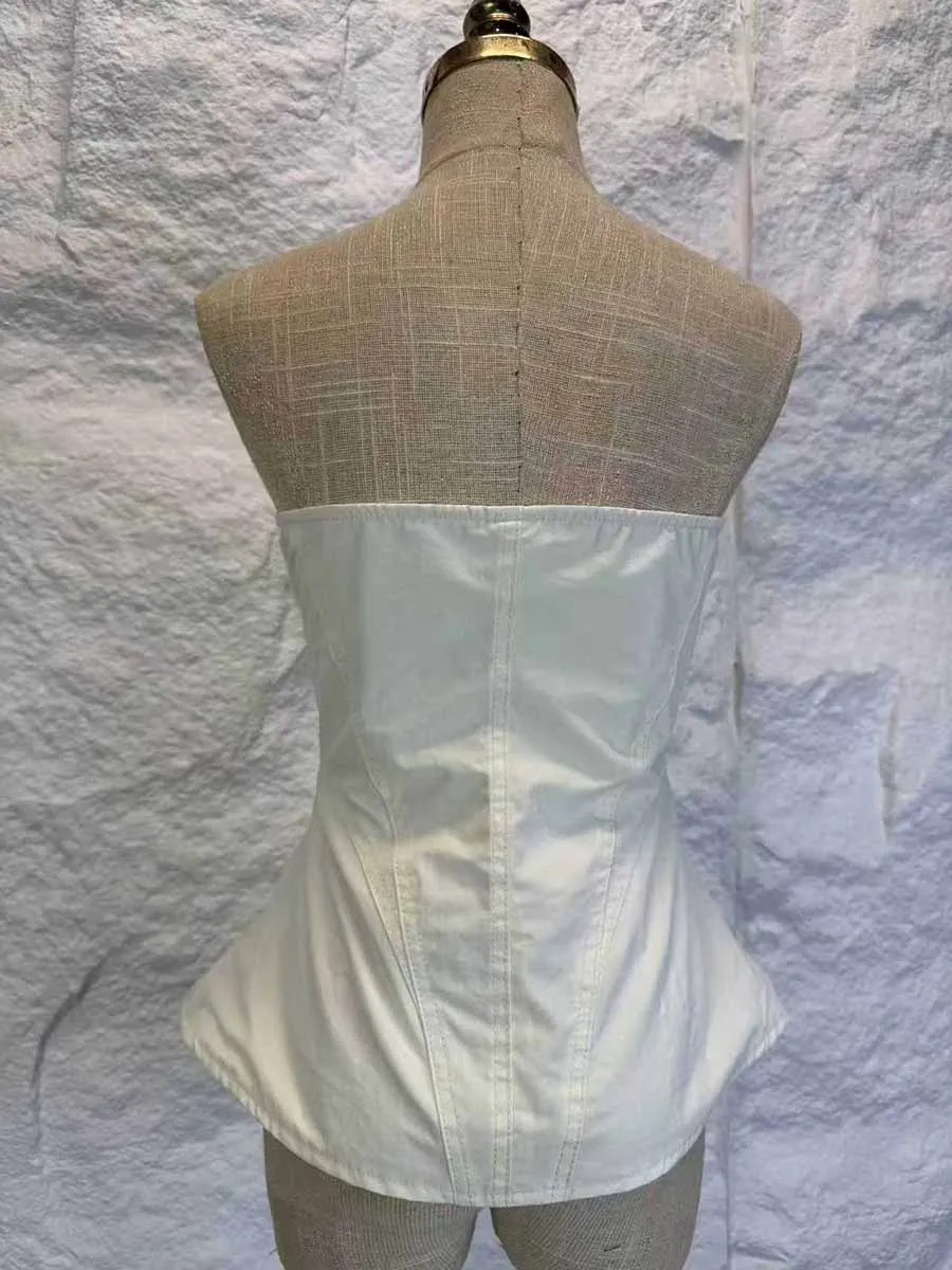 GALCAUR Solid Spliced Pleats Slimming Corset Tops for Women Strapless Sleeveless Patchwork Zipper Casual Vests Female Fashion