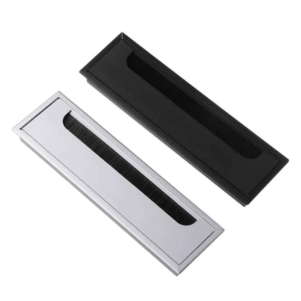 Câble rectangulaire en alliage d'aluminium pour PC, œillet de câble métallique, couvercle de trou de table de bureau, port de sortie avec brosse noire