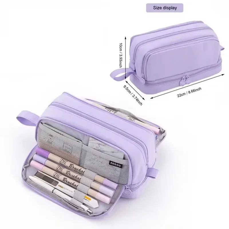 2024 New 4 Partitions Large Pencil School Student Pencil Case Pen Bag Cases Cosmetic Bag Stationery Organizer Office Supply