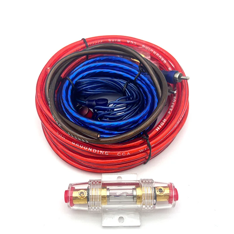 Car Stereo Wiring Harness Set Includes Thick Red Power Cable, Shielded Audio Interconnects Remote Turn-On Wire Safety Fuse Block