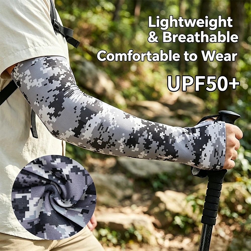 Camo Digital Print Ice Cool Arm Sleeves–Fingerless UV Protection,Breathable Quick Dry for Cycling,Hiking, Running  Outdoor Sport