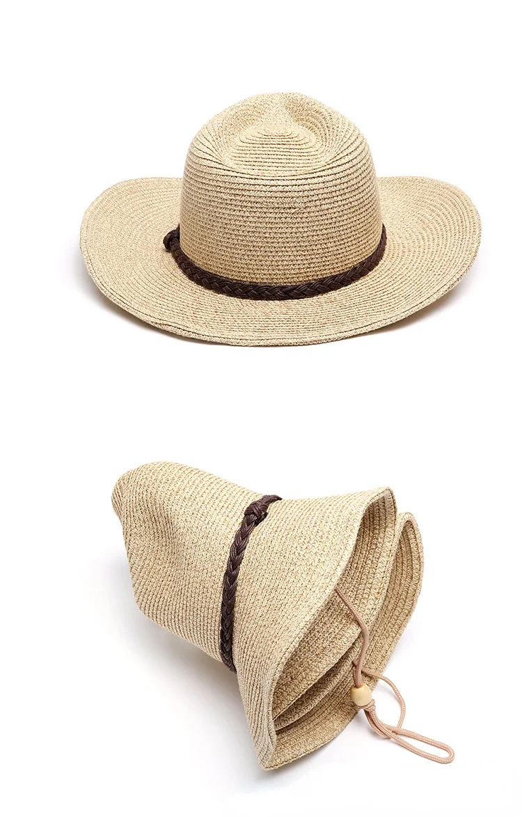 New XL Big Size 62cm Panama Jazz Straw Hat for Women Men Dig Out Summer Beach Sun Hat Windproof Folding Rope UV Protection Hat
