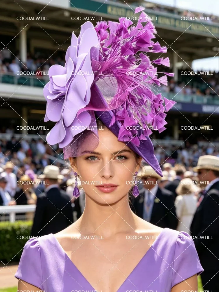 Women Derby Ascot Races Millinery Hat Red Big PE Flower Fascinator Headband Wedding Formal Party Derby Hair Accessories