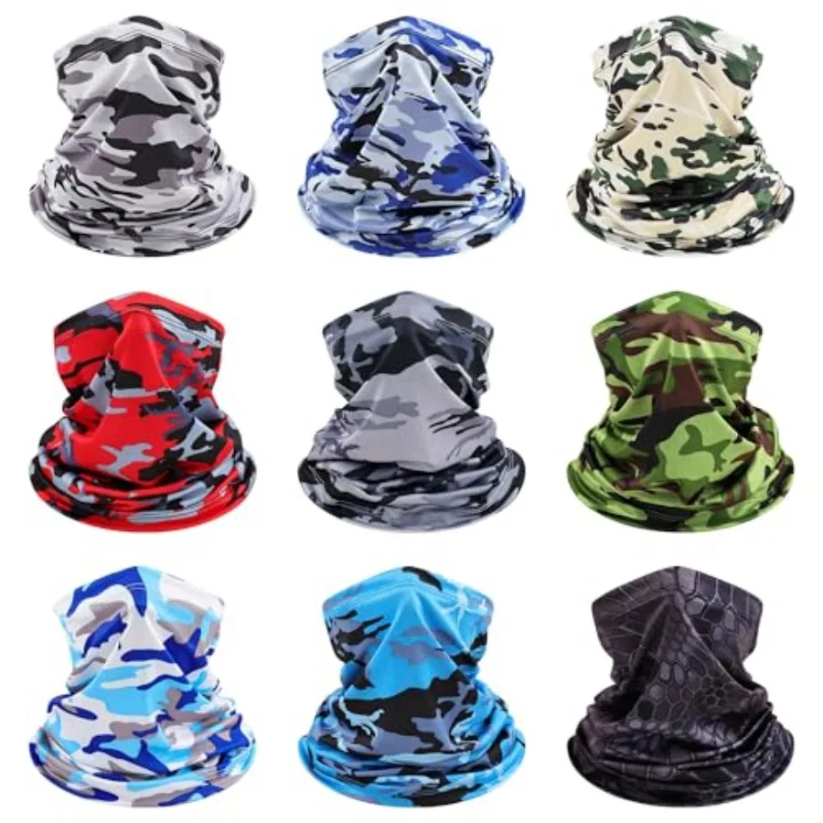 

9 Pieces Men Balaclava Neck Gaiter Face Mask Summer Sun Protection Cooling Breathable Head Cover Scarf Bandana