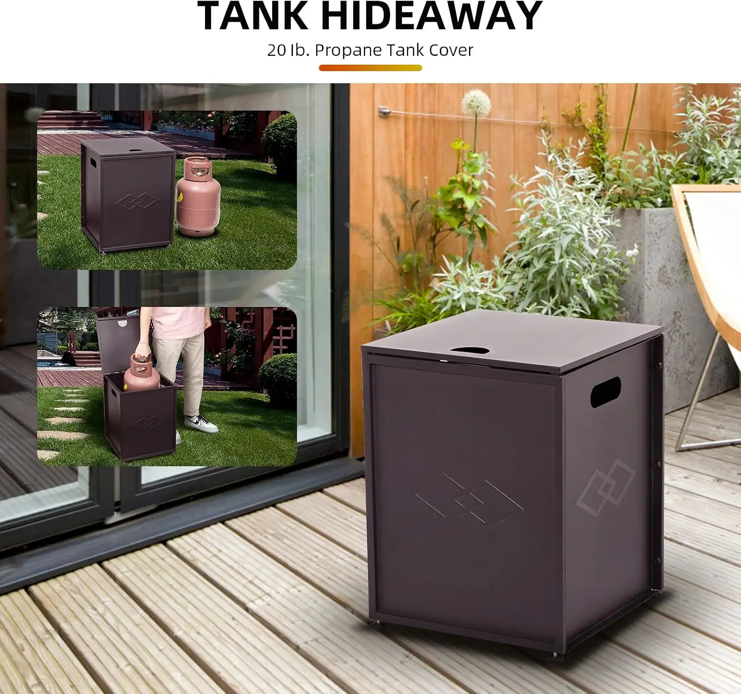 TWISTER.CK 16-Inch Propane Tank Cover Table for Gas Fire Pits, Metal Hideaway Table Hides Any Standard 20 lb Propane Tank, with Side Handles