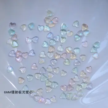 30/盒 可愛閃粉愛心美甲裝飾 3D樹脂水鑽吊墜 卡通水晶美甲配件 DIY 10 最佳銷售 心型閃光 - №6