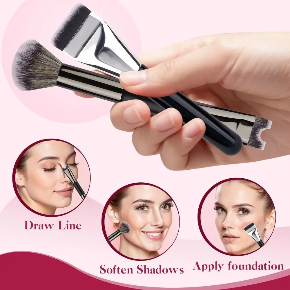 Conjunto de pincéis 2 em 1 para contorno de nariz, escultura de nariz para blush, destaque, base plana, definindo em forma de u e pincel fofo, maquiagem facial