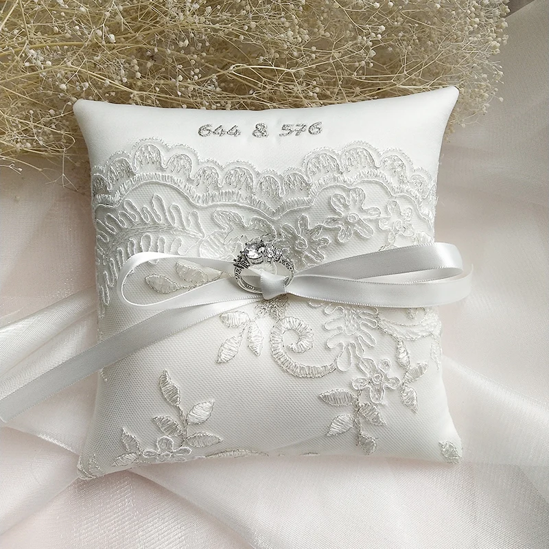 Wedding Ring Pillow Customized Embroidery Word Name Date Bridal Ring Pillows Party Decoration Cushion Valentine Day Festive