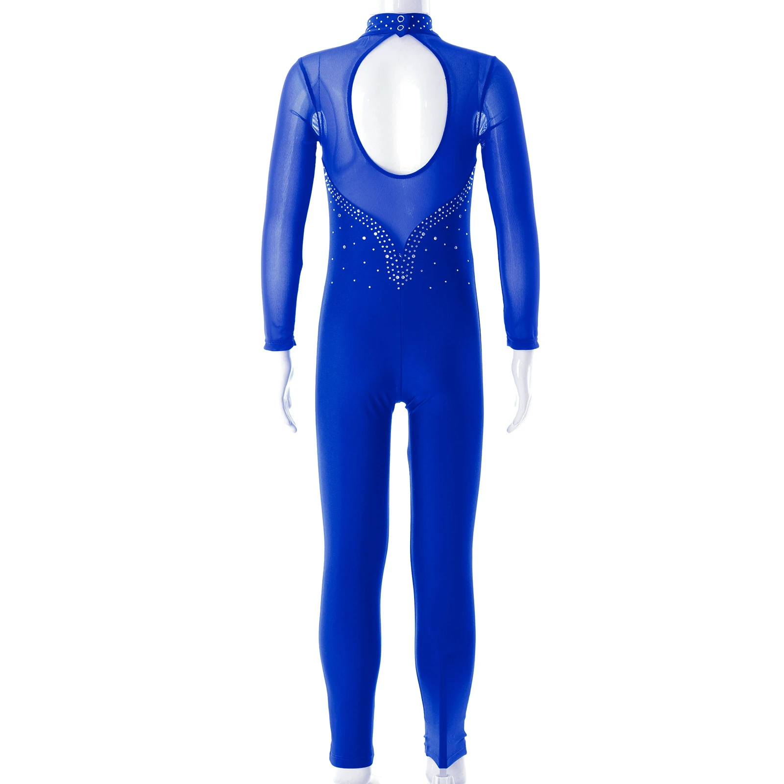 Full Body Ballet Dance Wear Children Girl Acrobatics Gymnastics Leotard Hollow Back Glitter Rhinestone Skating Bodysuit Jumpsuit