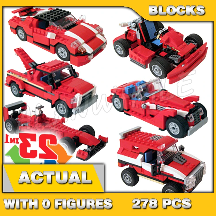 

278pcs Creative 23in1 Red Car Super Speedster Go-cart Vehicles Roadster Racer 3110 Building Blocks Toy Compatible With Model