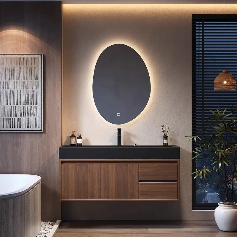 Rock integrated basin bathroom cabinet combination bathroom wash basin wall-mounted intelligent storage bathroom
