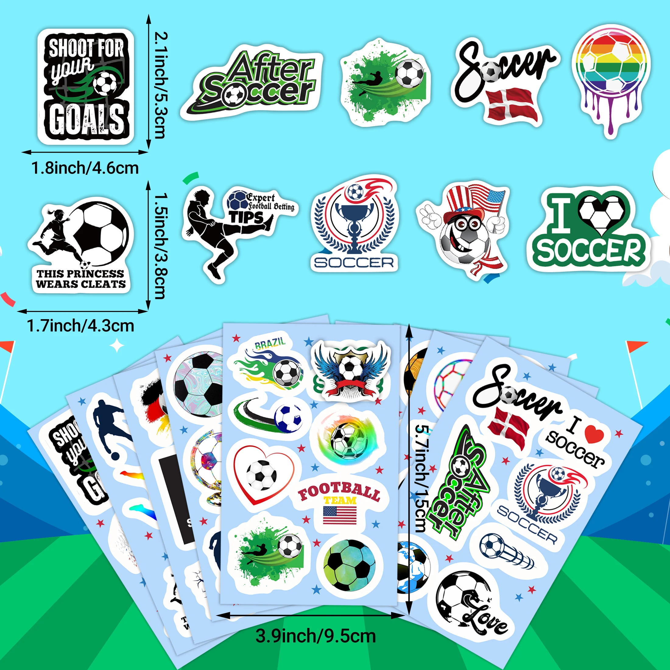 50pcs Glow In The Dark Football Stickers, Vinyl Water Bottles Luggage Waterproof StickersFootball Team Gifts for Kids Teens