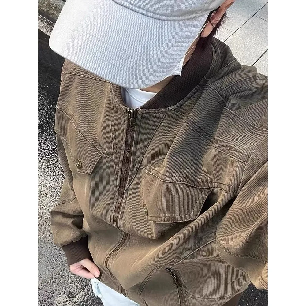 

Retro American Waed Work Jaet Cotton Outerwear Loose Fit ex Autumn Winter Faionable Youth Polyester Fiber Coat