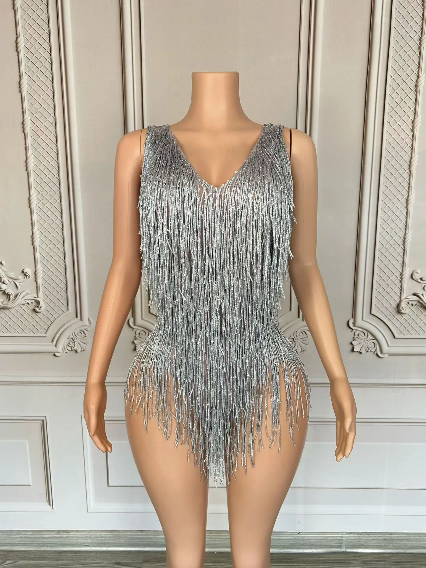 Club Latin Dance Tassel Drag Queen Performer Wear High Cut Thong 1 Piece Leotard Party Event Tight Fitting Sexy Bodysuit Yunduo