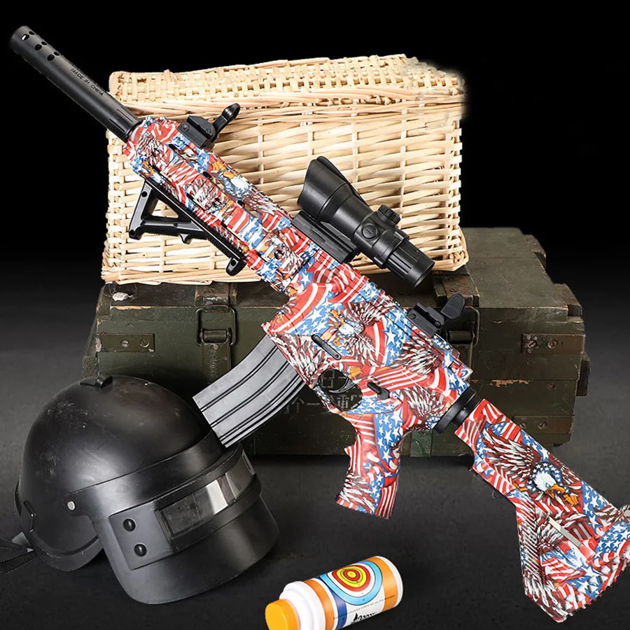 2025 New Model M416 Automatic and Manual Gel Ball Toy Gun 7.4V High-Speed Firing with USB Charging Cable and Target Holiday Gift