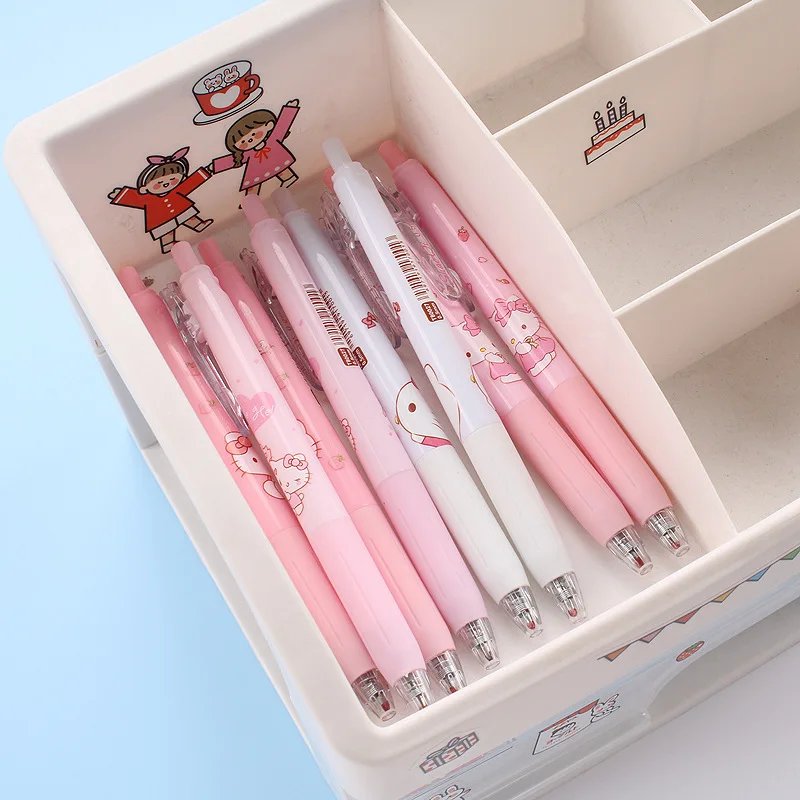 Sanrio Olá Kitty Gel Set Canetas, Rosa Estudante Dedicado Pen, Meninas Papelaria, Kawaii Material Escolar, Presente das crianças, 4 Pcs