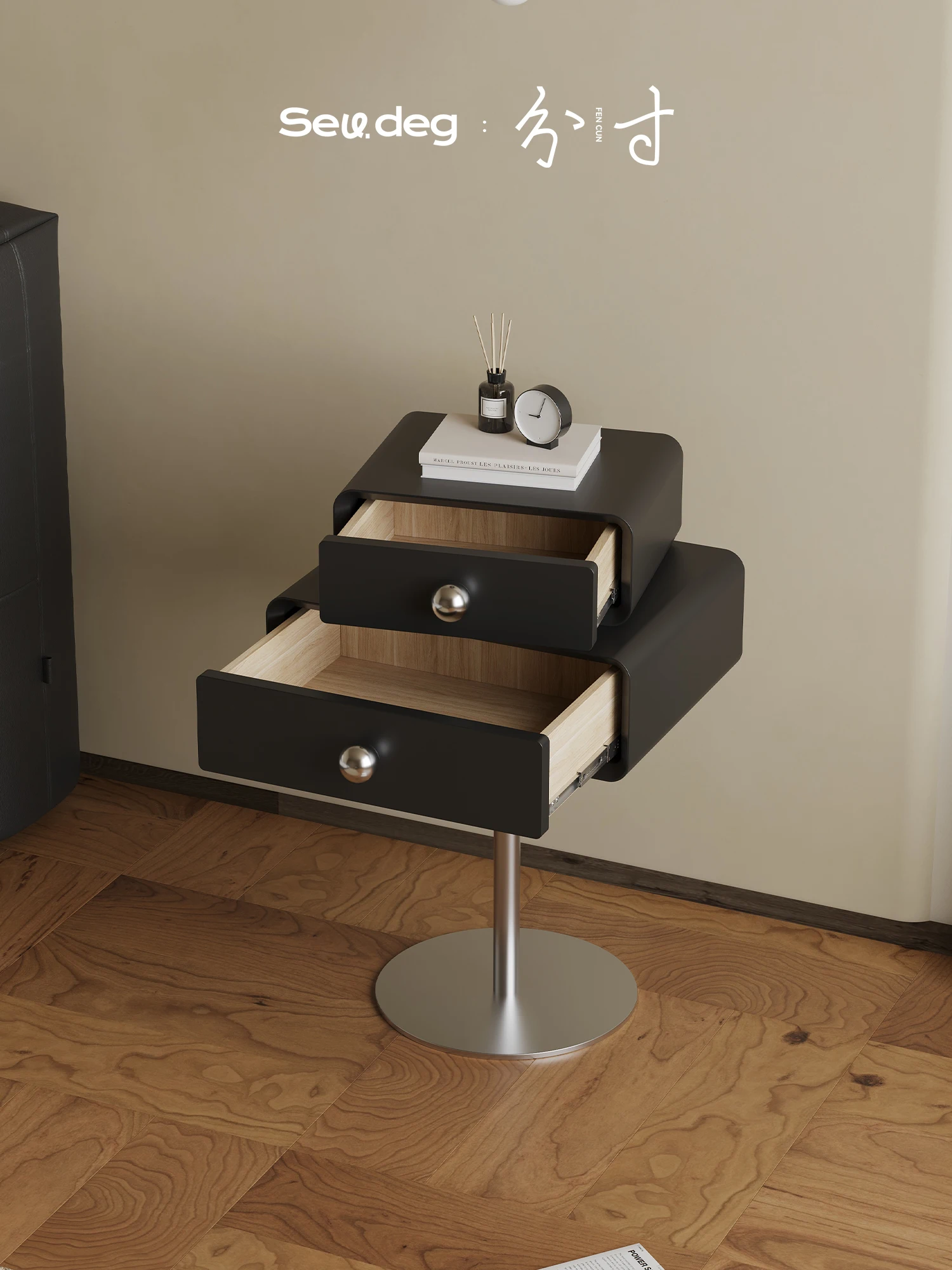 Several times modern simple sugar cube bedside table can rotate bedroom bedside locker Middle ancient Bauhaus designer