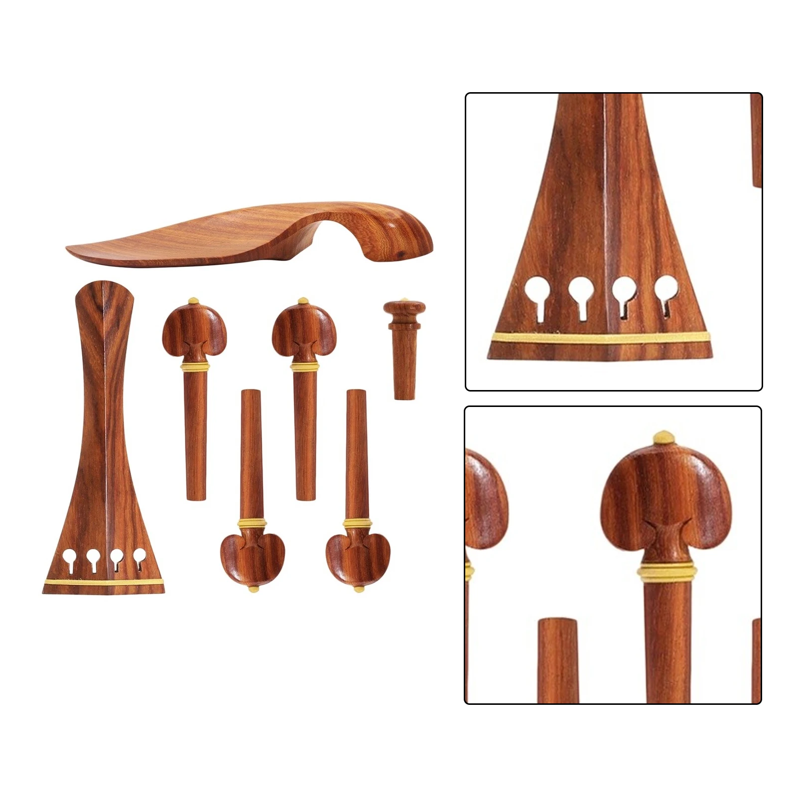 Complete Set of Rosewood Violin Components with Tailpiece Tuning Pegs Chinrest and Endpin for 4/4 and 3/4 Fiddles